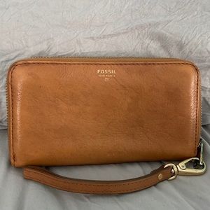 Fossil leather zip around clutch